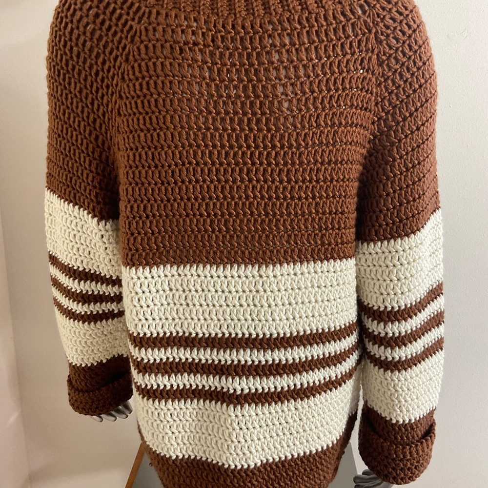 Unbranded Hand Made Braided Brown White Braided Knit Sweater Women Size Large - Picture 3 of 7